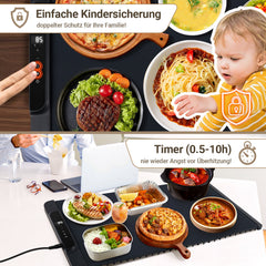 SWANEW Warmhalteplatte Elektrisch, 240W Faltbare Speisenwärmer, mit Kindersicherung, 65x38 cm
