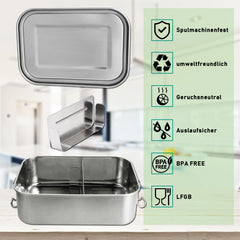 SWANEW Edelstahl Brotdose auslaufsicher Lunchbox Metall Dichte Bento Box Fassungsvermögen mit Fächern