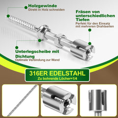 SWANEW Rankhilfe, Edelstahl Drahtseil, , Rankseilsystem Set 12M, mit Wandhaltern und 3mm Stahlseil, für Kletterpflanzen