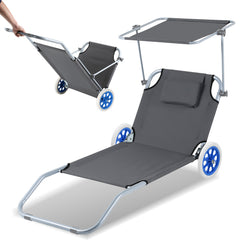 SWANEW Sonnenliege Alu mit 2 RĂ€dern klappbar Strandliege Gartenliege