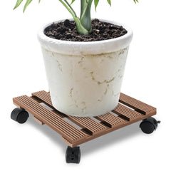 SWANEW WPC Pflanzenroller, Blumenroller mit Rollen, Kübelroller für Pflanzen, Blumentopf, Eckig 30 x 30 cm|Rund Ø 30 x 7,5 cm
