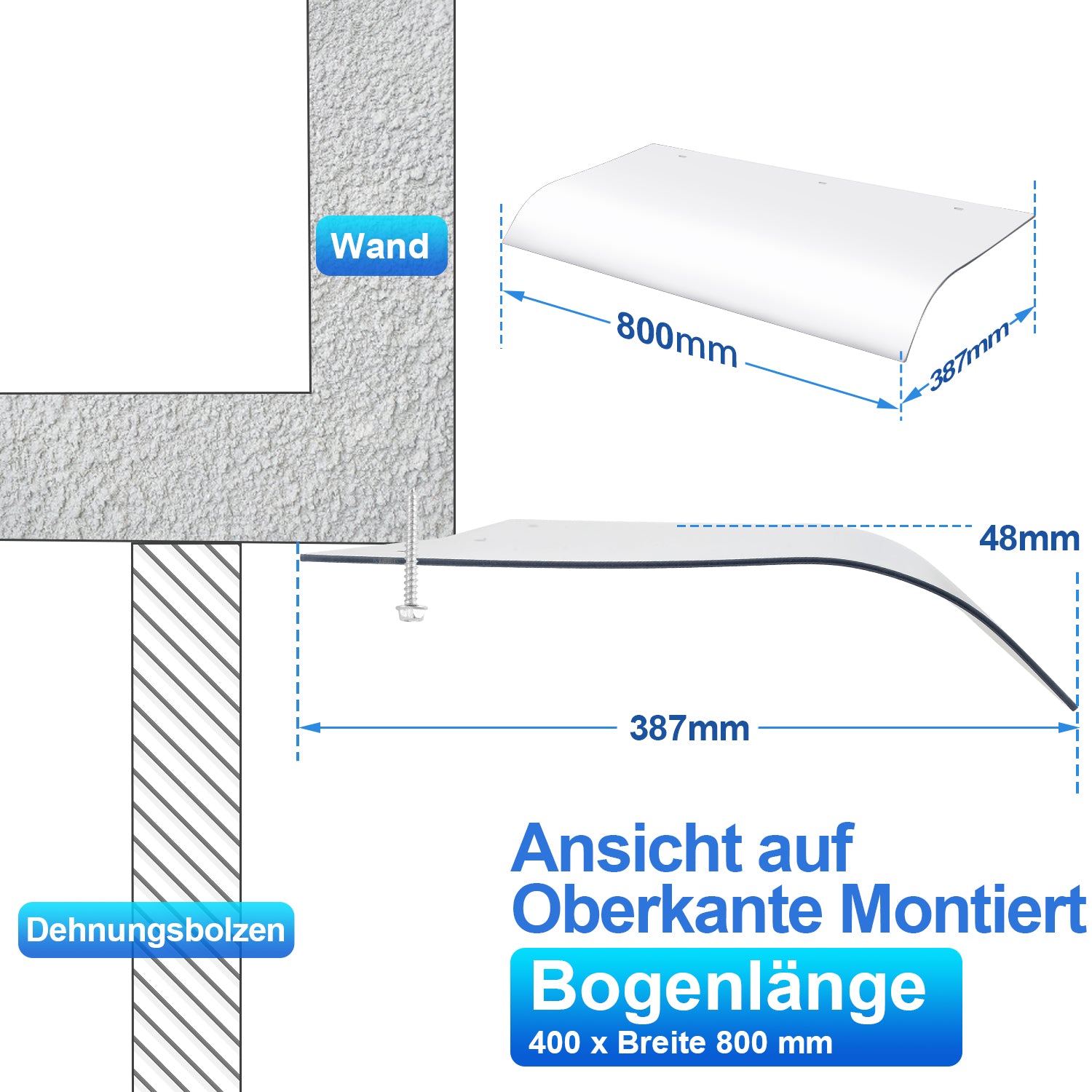 Transparent Polycarbonat Haustürvordach 40x80cm
