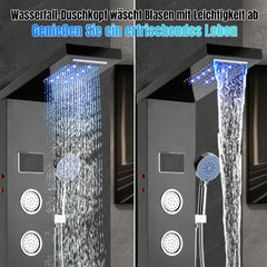 SWANEW LED Duschpaneel, Regendusche Duschsystem mit Temperaturanzeige, 5 Funktionen Duschsäule,Verstellbare Massagedüsen