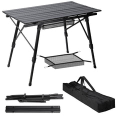 SWANEW Campingtisch Klapptisch Höhenverstellbar, Campingtisch Klappbar, Camping Tisch mit Aufrollbarer Tischplatte und Tragetasche, Aluminiumrahmen