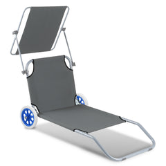 SWANEW Sonnenliege Alu mit 2 RĂ€dern klappbar Strandliege Gartenliege