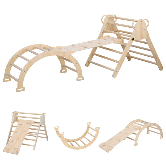 SWANEW Klettergerüst, 3-in-1 Klettergerüst mit Bogen/Rutsche/Dreieck, Indoor Lernspielzeug, Kletterdreieck, Kletterbogen kinderrutsche
