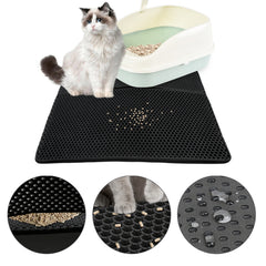 SWANEW Katzenklo Matte, 78 x 60 cm Katzenstreu Matte Waben Design Doppelte Schichte Entwurf Bienenwabe Faltbar Wasserdichte Leicht zu Reinigende Schwarz