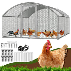 SWANEW Hühnerstall Freilaufgehege, 3 x 4 x 2 m, Dome Roof Hühnerhaus Verzinkter Stahl, Hühnervoliere Begehbar mit Schloss und Wasserdichtes PE Gewebe