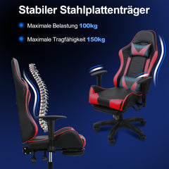 SWANEW Bürostuhl Gaming Stuhl, Ergonomischer Computerstuhl, Gaming Chair mit Fußstütze, Lendenkissen und Kopfkissen, 150 kg Belastbarkeit