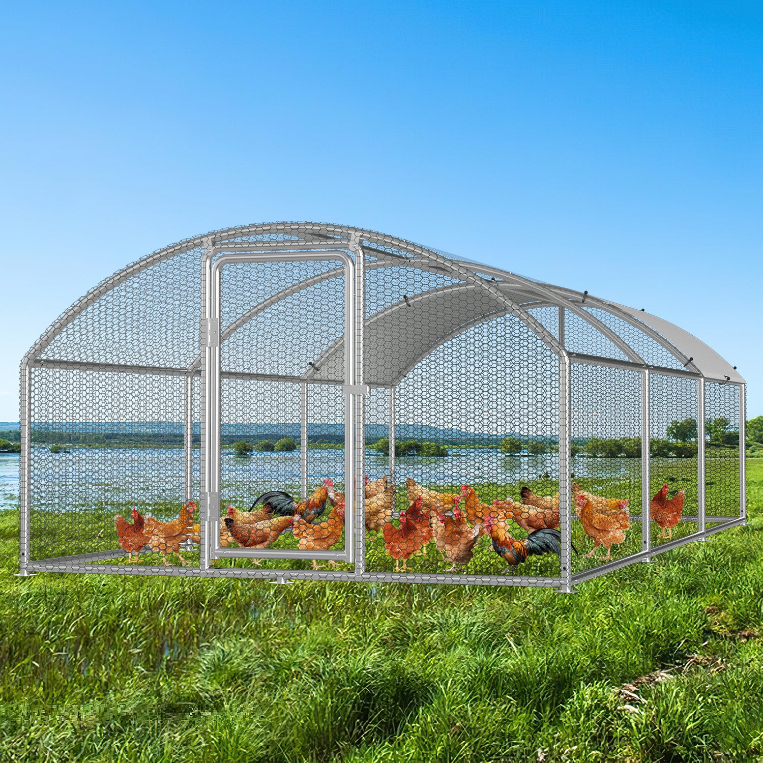 Hühnerstall Freilaufgehege 3x6x2m Kuppel Dach