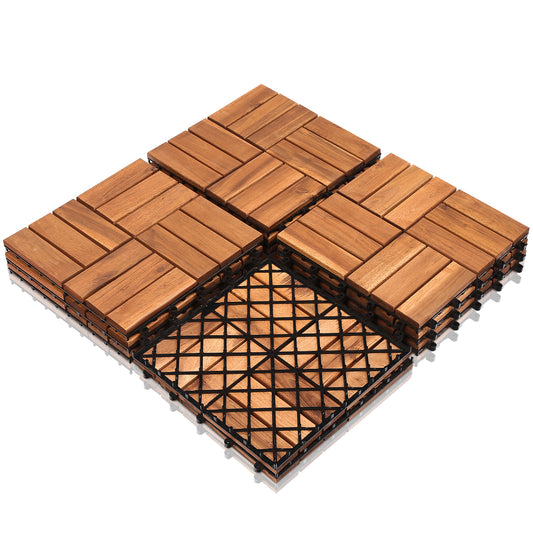 SWANEW Holzfliesen 30x30cm, Terrassenfliesen Akazienholz, Klicksystem Balkonfliesen, Gartenfliesen 6/12 Latten Zuschneidbar