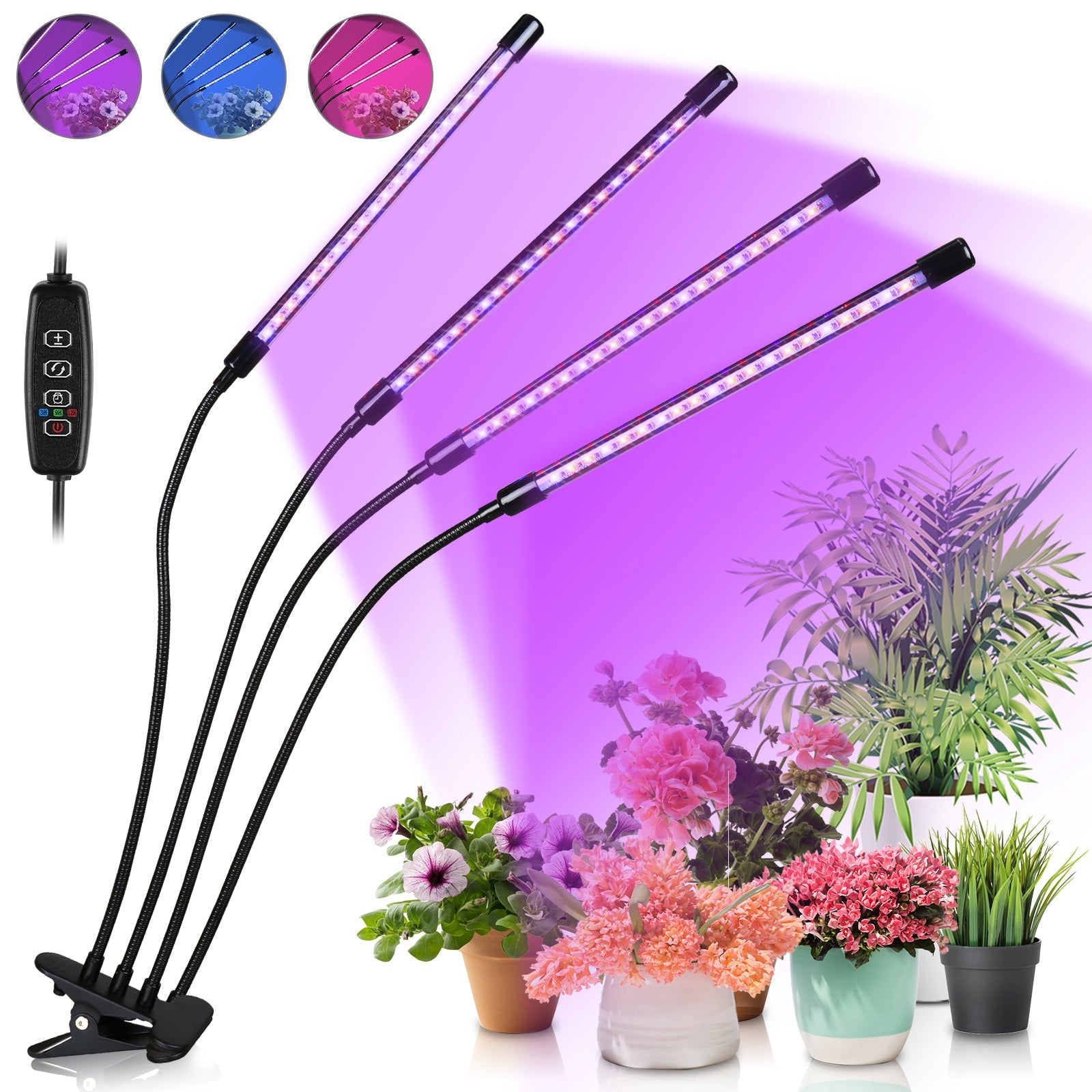 SWANEW 40W/30W Pflanzenlampe LED, 4/3 Köpfe Pflanzenleuchte, Vollspektrum Wachstumslampe mit Zeitschaltuhr