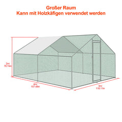 Swanew verzinkter Stahlrahmen mit PE-Schattendach, Kaninchenhaus, Geflügelkäfig, Tierzaun
