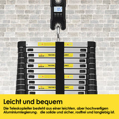 SWANEW Teleskopleiter ausziehbar 4.4 Höhe Anlege Klappleiter 150kg Belastbarkeit