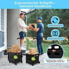 SWANEW Einkaufstrolley Klappbar, Transport Trolley, mit neigbarer Teleskopgriff & Deckel 45L/50L