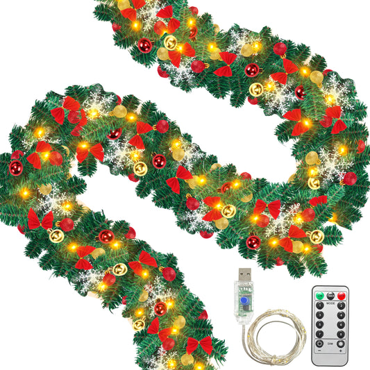 SWANEW Weihnachtsgirlande 5M, Künstlich Tannengirlande mit Beleuchtung, Warmweiß, USB 8 Beleuchtungsmodi verfügbar Weihnachtsdeko