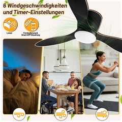 SWANEW Deckenventilator Leise mit Licht φ132cm 40W Fernbedienung Deckenventilator mit Beleuchtung LED Fan Licht 3 Flügel, Timer, 6 Geschwindigkeiten