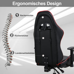 SWANEW Bürostuhl Gaming Stuhl, Ergonomischer Computerstuhl, Gaming Chair mit Fußstütze, Lendenkissen und Kopfkissen, 150 kg Belastbarkeit