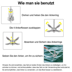 SWANEW Bootsanker mit 20m reißfesten Ankerleine Klappanker Faltanker 0.7kg/1.5kg