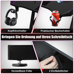 SWANEW Gaming Schreibtisch, 120/140cm Ergonomischer Computertisch
