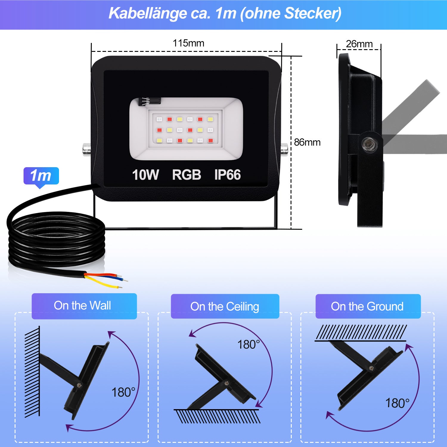 SWANEW RGB LED Strahler Außen mit Fernbedienung, 10/20/30/50 W Fluter LED Dimmbar, Flutlicht IP66 Wasserdicht, 4 Modi