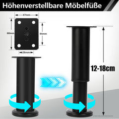 SWANEW 4er Set Edelstahl Möbelfüße, Möbelbeine Höhenverstellbar, Füße für möbel mit Schrauben, Belastbar bis 300 KG