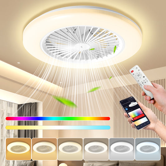 SWANEW Deckenventilator mit RGB LED Beleuchtung, 6 Geschwindigkeiten,  Stufenloses Dimmen, φ49cm, Ventilator Lüfter Deckenlampe