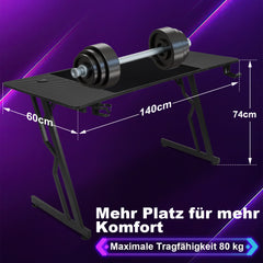 SWANEW Gaming Schreibtisch, 120/140cm Ergonomischer Computertisch