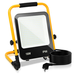 SWANEW LED Baustrahler 50W-200W, Arbeitsleuchte IP66 Wasserdicht, LED-Strahler mit 3M Kabel, und Faltbarer Ständer, 6000K Kaltweiß Fluter für Werkstatt  (mit Stecker)