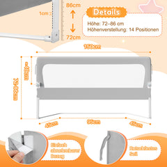 SWANEW Bettschutzgitter Kinderbett – höhenverstellbarer Rausfallschutz für Boxspringbett & Elternbett, 72–86 cm, 180° klappbar, 150/180/200 cm