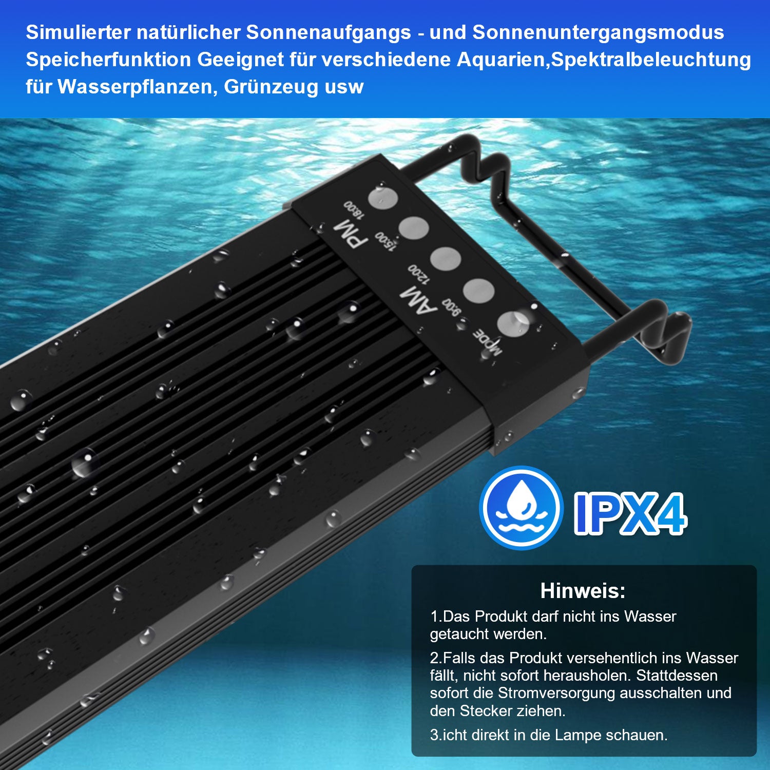 SWANEW LED Aquarium Beleuchtung 18W/30W/45W, Aquarienbeleuchtung 24/7 Modus, wasserdicht, 55-150cm, Aufsetzleuchte Vollspektrum Licht
