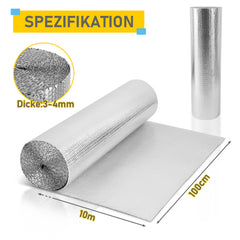SWANEW Isolierfolie 1M X 10M Reflexionsfolie Heizung 10㎡ thermofolie Alu-Luftpolsterfolie Dämmfolie Isolierung