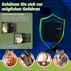 SWANEW Automatische Hühnerklappe Solar, Einklemmschutz, IP65 Wasserdicht, Automatische Hühnertür