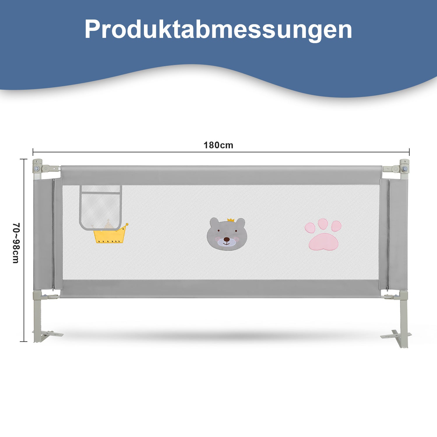 SWANEW Bettgitter Rausfallschutz Höhenverstellbar 70-98cm, Kinderbettschutzgitter Kinderbettgitter für Kinder & Elternbetten