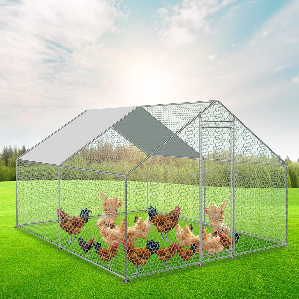 SWANEW Hühnerstall Hühnerhaus Dach Geflügelstall Verzinkter Stahlrahmen mit PE 3 x 2 x 2 m