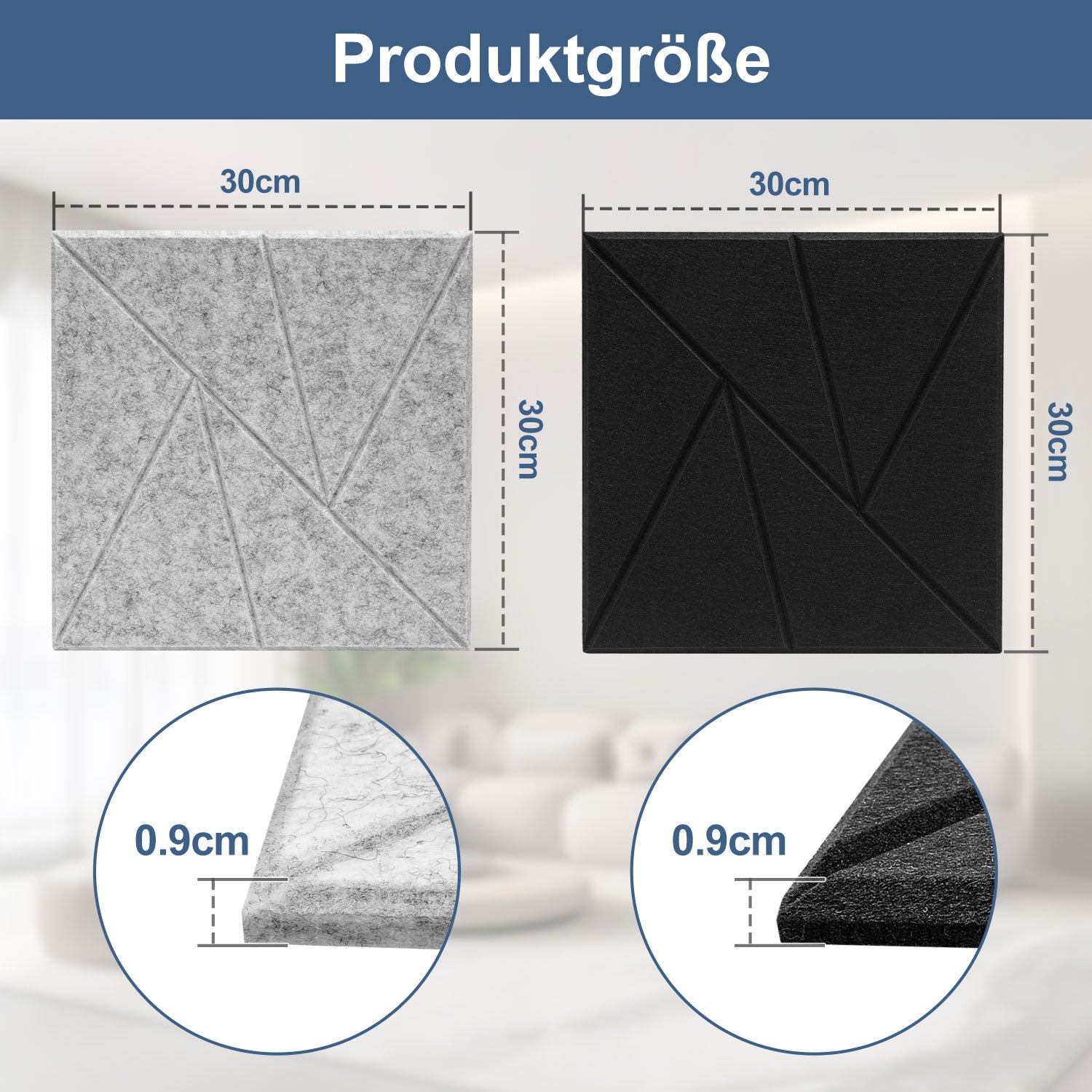 Akustikpaneele selbstklebend 30×30×0,9 cm