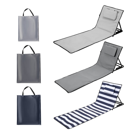 SWANEW Strandmatte klappbar mit Rückenlehne – 5-fach verstellbare Beachmatte mit Kissen & Tasche