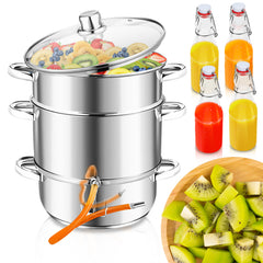SWANEW Dampfentsafter Saftpresse Edelstahl Induktion Dampf Juicer 8 Liter Ø 26cm 8L, mit 4 Bügelflasche