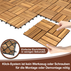 SWANEW Holzfliesen 30x30cm, Terrassenfliesen Akazienholz, Klicksystem Balkonfliesen, Gartenfliesen 6/12 Latten Zuschneidbar