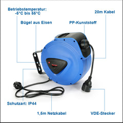SWANEW Automatik Kabelaufroller 20M+1.5M Kabelaufroller, Kabeltrommel mit Stopfunktion,Verlängerungskabe, mit 180° drehbar Wandhalterung, für Wandmontage