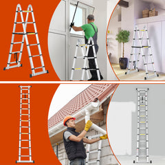 SWANEW 3.8M(1.9+1.9) M Aluminium Teleskopleiter, Klappleiter, Ausziehbare Leiter, Rutschfester Stehleiter, 150kg Belastbarkeit