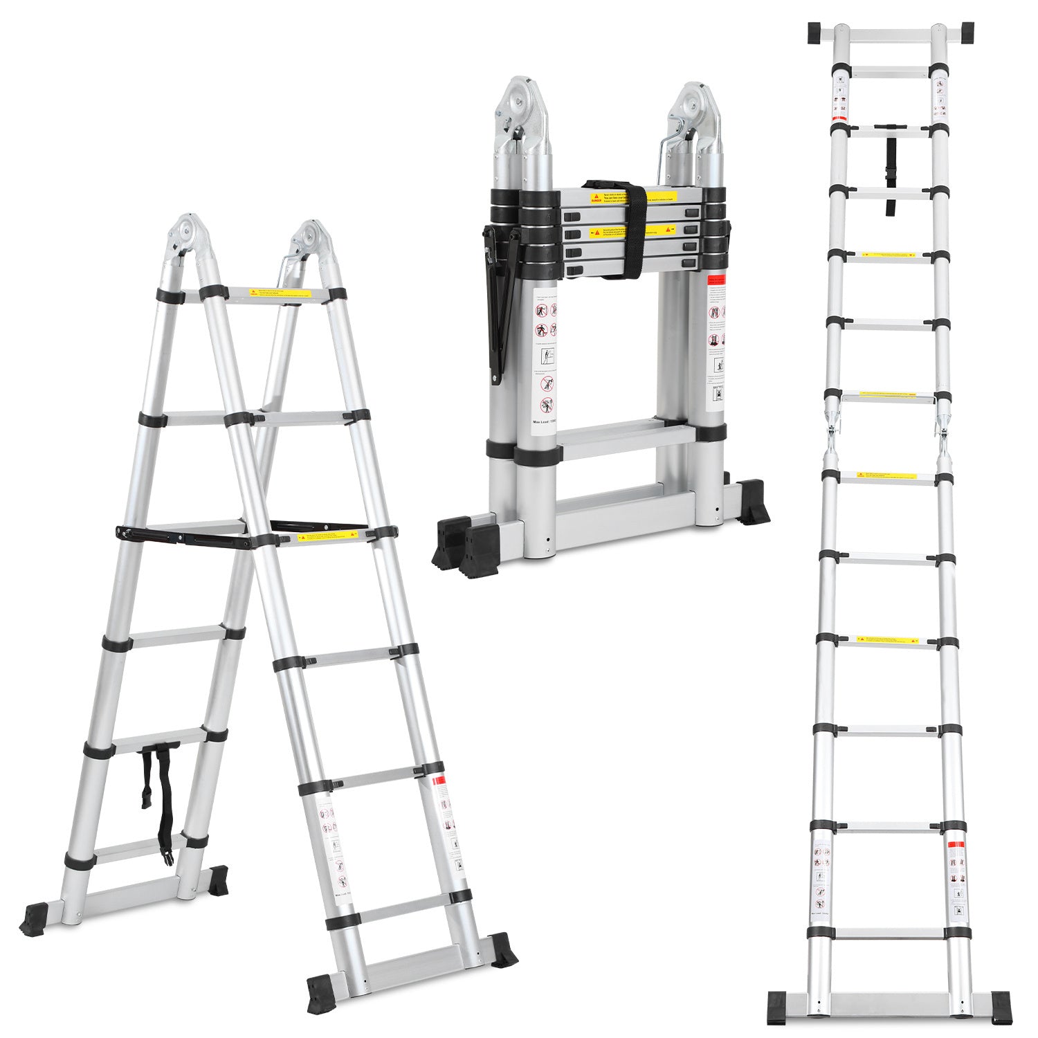 SWANEW 3.8M(1.9+1.9) M Aluminium Teleskopleiter, Klappleiter, Ausziehbare Leiter, Rutschfester Stehleiter, 150kg Belastbarkeit