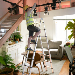 SWANEW 3.8M(1.9+1.9) M Aluminium Teleskopleiter, Klappleiter, Ausziehbare Leiter, Rutschfester Stehleiter, 150kg Belastbarkeit