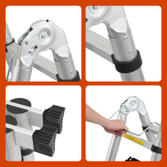 SWANEW 3.8M(1.9+1.9) M Aluminium Teleskopleiter, Klappleiter, Ausziehbare Leiter, Rutschfester Stehleiter, 150kg Belastbarkeit