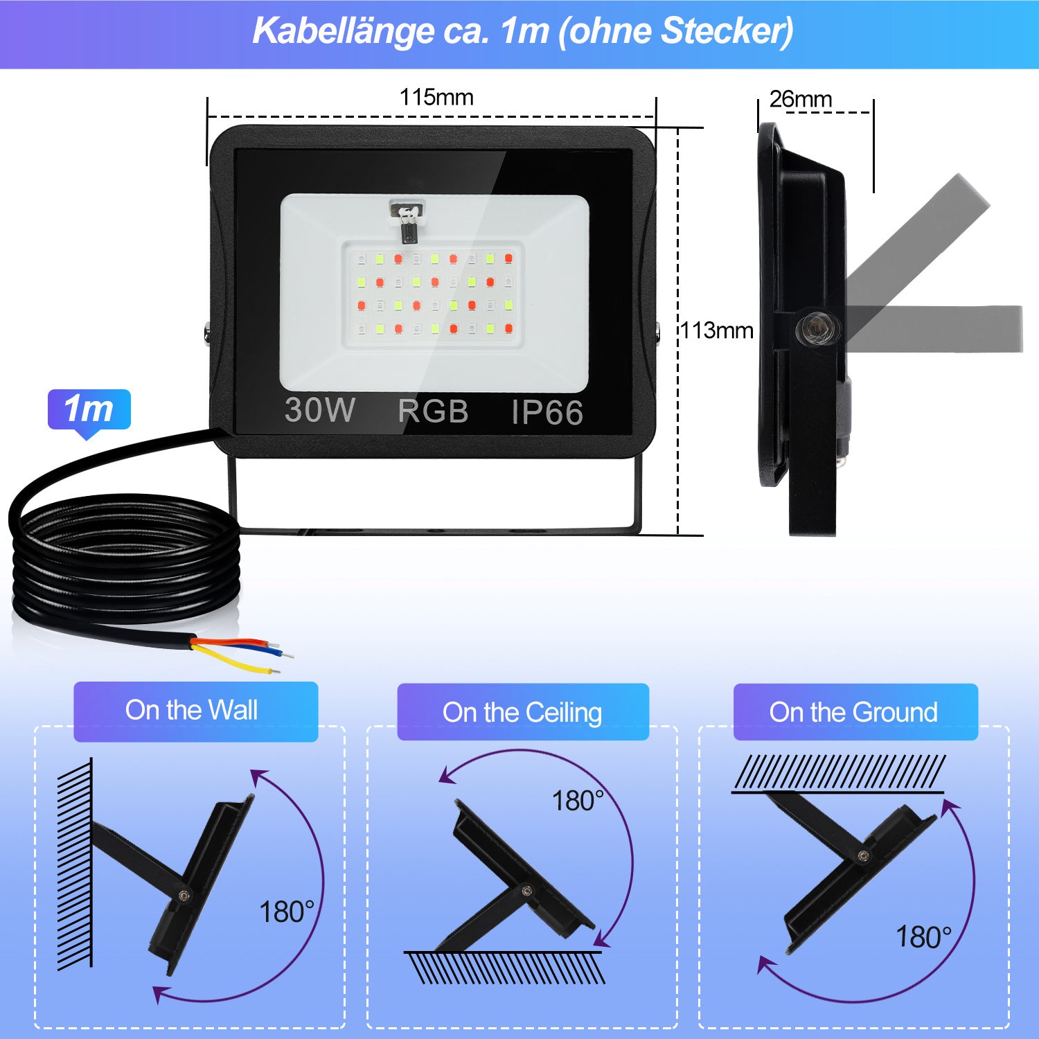 SWANEW RGB LED Strahler Außen mit Fernbedienung, 10/20/30/50 W Fluter LED Dimmbar, Flutlicht IP66 Wasserdicht, 4 Modi