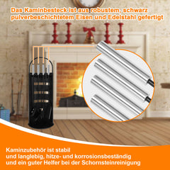 SWANEW Kaminbesteck 5-tlg. Ofenbesteck Kaminset, mit Edelstahlgriffe und Leichentuch