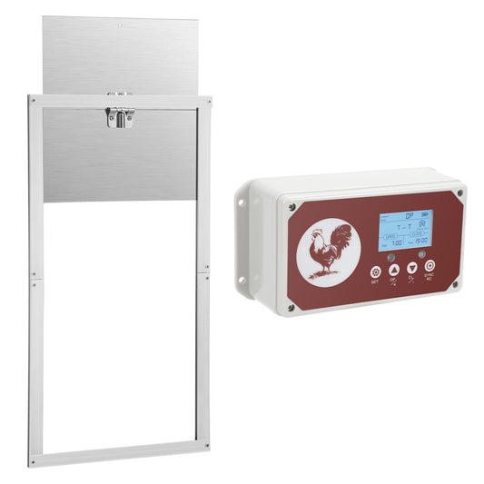 SWANEW Automatische Hühnerklappe Hühnertür Elektrische Hühnerklappe Hühnerhaus Chicken-Door mit Lichtsensor, Zeitschaltuhr, LED Display