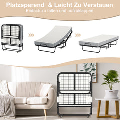 SWANEW Klappbett 90x200cm, Gästebett Klappbar mit ca.13CM Dicke Hochdichter Schaumstoff Matratze, Einzelbett mit Rollen