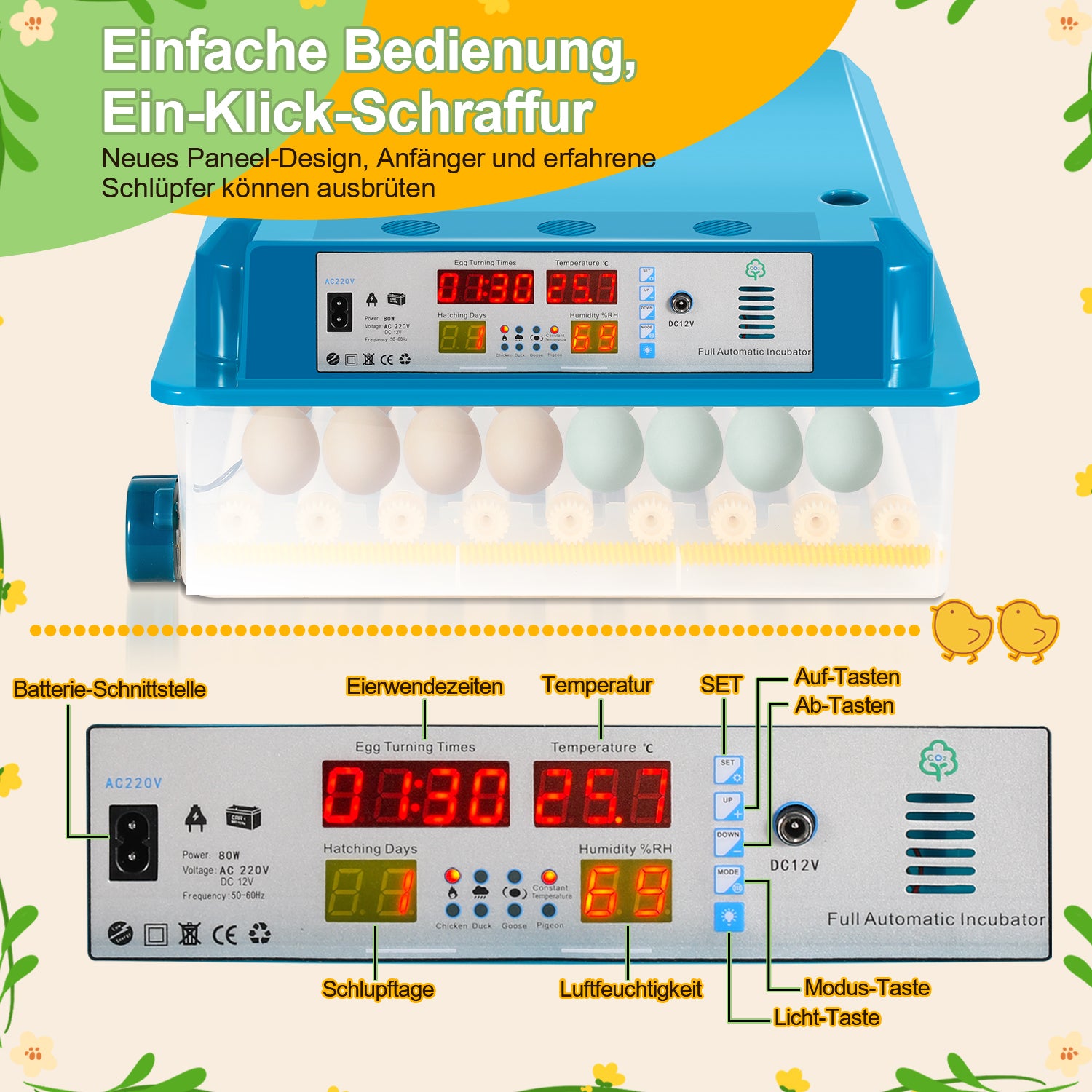 64 Eier Brutmaschine Vollautomatisch
