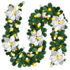 SWANEW 2.7M Weihnachtsgirlande, Künstlich Tannengirlande mit Beleuchtung inkl.Deko, Batteriebetrieben mit 50 LEDs Warmweiß, Weihnachtskranz Weihnachtsdeko Girlande